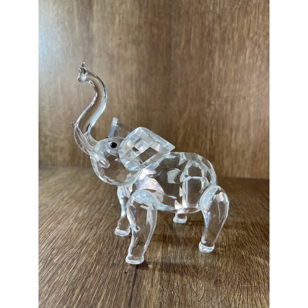 Shannon Crystal by Godinger Faceted Elephant Figurine Trunk Up Clear Glass 6in